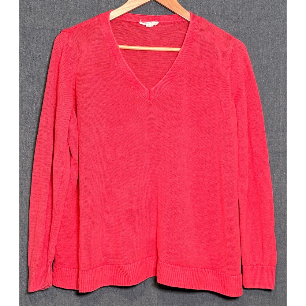 Eileen Fisher Coral Pink 100% Organic Linen V-Neck Sweater Womens XL F5OLG